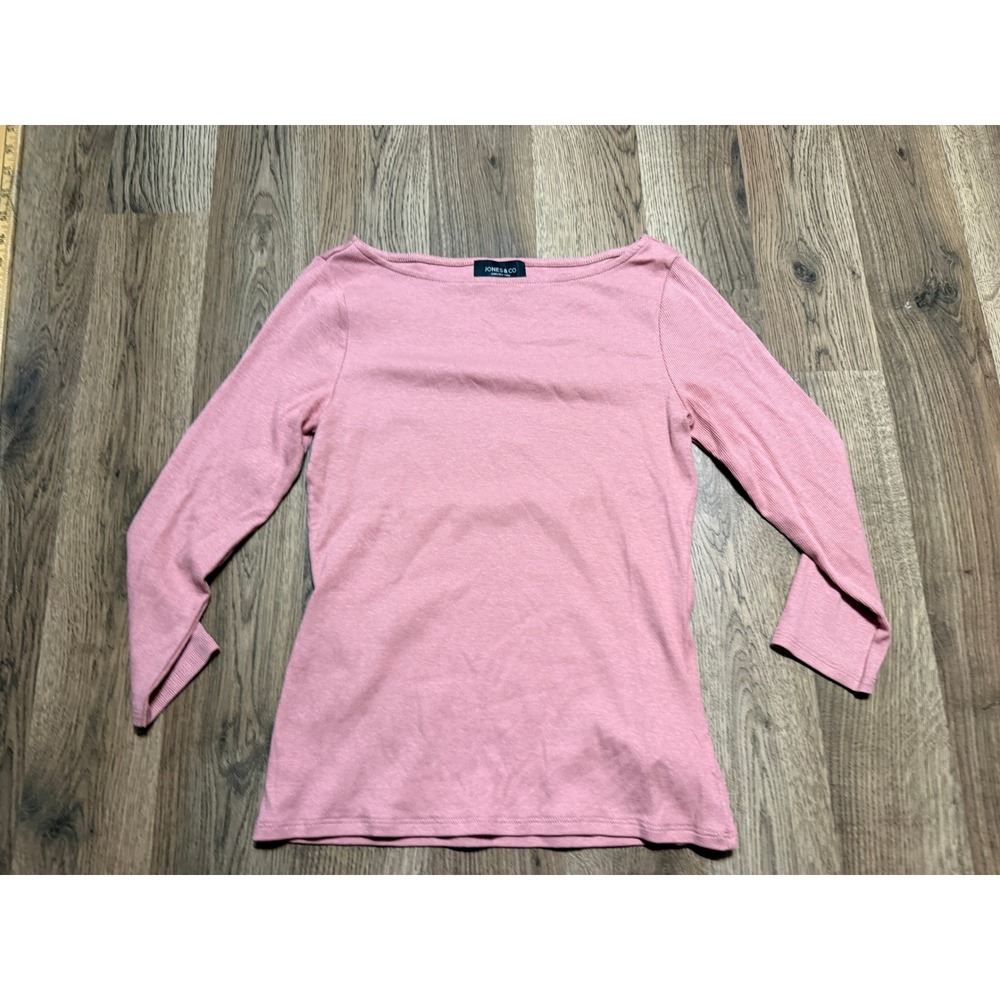 Jones & Co. Shirt Womens Size XS Pink 3/4 Sleeve Shirt Casual Boat Neck
